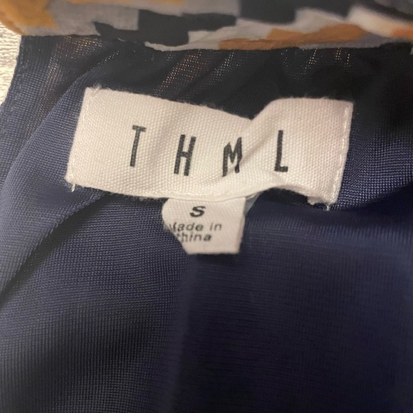 NWOT THML Sydney Chevron Halter Fringe Dress Size S Navy Print, groovy, fringe - Picture 3 of 7